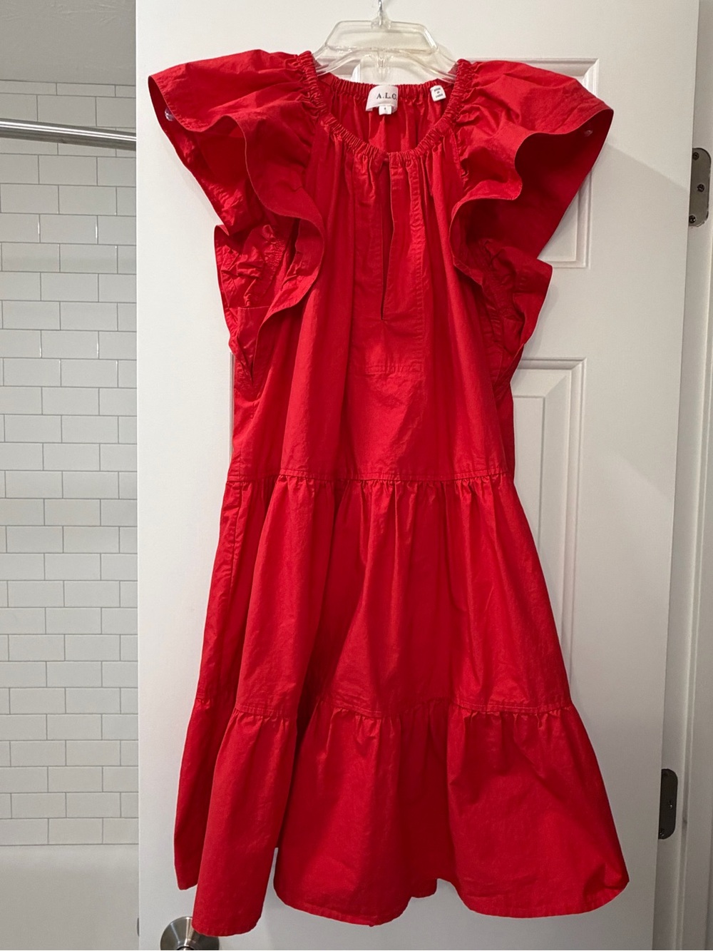 A.L.C. Red Keyhole Ruffle Sleeve Mini Dress - Picture 4 of 7